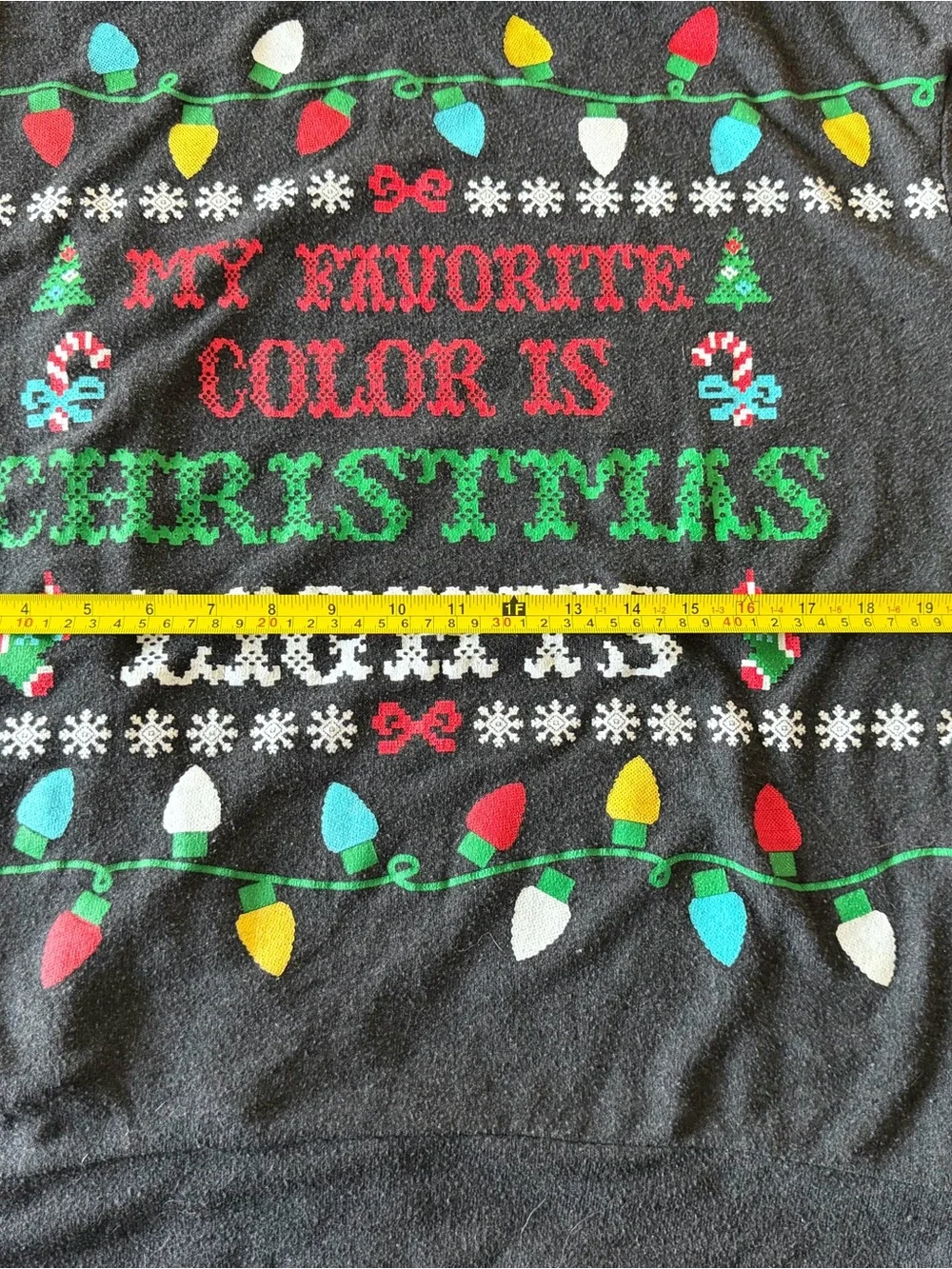 No Boundaries Black Holiday Sweatshirt with Multicolor Christmas Lights